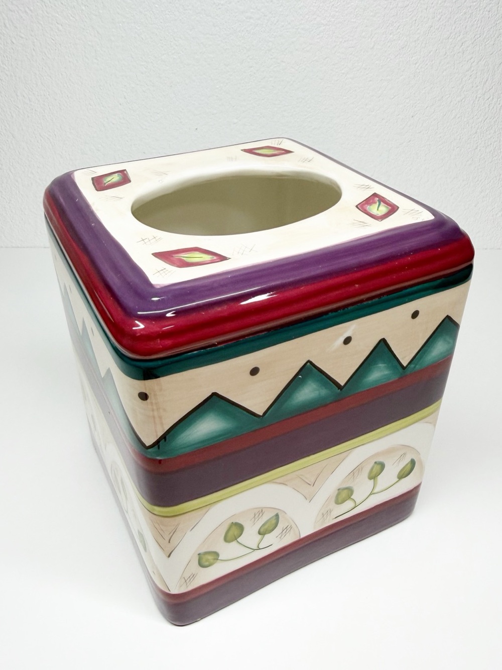 Vintage 90s Wasmutta Floral Geometric Ceramic Tissue Box Cover